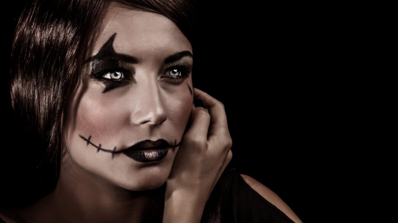 Halloween make-up with coloured contact lenses